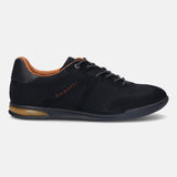 A black Men's bugatti Sneakers featuring a round plain toe, zero heels heel. Made from premium genuine leather with a durable tpr outsole, this laces design offers both style and comfort.