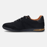 A black Men's bugatti Sneakers featuring a round plain toe, zero heels heel. Made from premium genuine leather with a durable tpr outsole, this laces design offers both style and comfort.