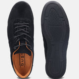 A black Men's bugatti Sneakers featuring a round plain toe, zero heels heel. Made from premium genuine leather with a durable tpr outsole, this laces design offers both style and comfort.