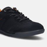 A black Men's bugatti Sneakers featuring a round plain toe, zero heels heel. Made from premium genuine leather with a durable tpr outsole, this laces design offers both style and comfort.