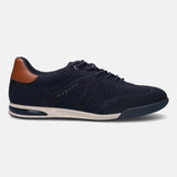 A blue Men's bugatti Sneakers featuring a round plain toe, zero heels heel. Made from premium genuine leather with a durable tpr outsole, this laces design offers both style and comfort.