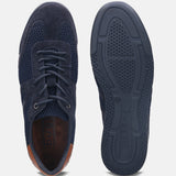 A blue Men's bugatti Sneakers featuring a round plain toe, zero heels heel. Made from premium genuine leather with a durable tpr outsole, this laces design offers both style and comfort.