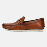 A cognac Men's bugatti Casual Loafers featuring a square toe apron toe, zero heels heel. Made from premium genuine leather with a durable tr outsole, this slip-on design offers both style and comfort.
