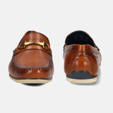 A cognac Men's bugatti Casual Loafers featuring a square toe apron toe, zero heels heel. Made from premium genuine leather with a durable tr outsole, this slip-on design offers both style and comfort.
