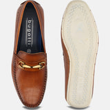 A cognac Men's bugatti Casual Loafers featuring a square toe apron toe, zero heels heel. Made from premium genuine leather with a durable tr outsole, this slip-on design offers both style and comfort.
