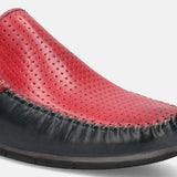 A blue Men's bugatti Casual Loafers featuring a square toe apron toe, zero heels heel. Made from premium genuine leather with a durable tr outsole, this slip-on design offers both style and comfort.