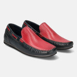 A blue Men's bugatti Casual Loafers featuring a square toe apron toe, zero heels heel. Made from premium genuine leather with a durable tr outsole, this slip-on design offers both style and comfort.