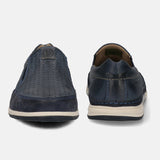 A blue Men's bugatti Slip-On Sneakers featuring a round toe plain toe, zero heels heel. Made from nubuck leather with a durable tpr outsole, this slip-on design offers both style and comfort.