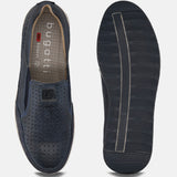 A blue Men's bugatti Slip-On Sneakers featuring a round toe plain toe, zero heels heel. Made from nubuck leather with a durable tpr outsole, this slip-on design offers both style and comfort.