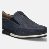 A blue Men's bugatti Slip-On Sneakers featuring a round toe plain toe, zero heels heel. Made from nubuck leather with a durable tpr outsole, this slip-on design offers both style and comfort.