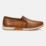 A brown Men's bugatti Slip-On Sneakers featuring a round toe plain toe, zero heels heel. Made from premium genuine leather with a durable tpr outsole, this slip-on design offers both style and comfort.