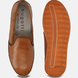 A brown Men's bugatti Slip-On Sneakers featuring a round toe plain toe, zero heels heel. Made from premium genuine leather with a durable tpr outsole, this slip-on design offers both style and comfort.