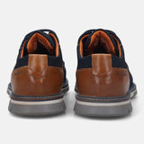 A blue Men's bugatti Derby featuring a pointed plain toe, zero heels heel, and a wide fit. Made from textile with a durable tpr outsole, this laces design offers both style and comfort.