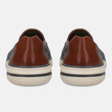 A grey Men's bugatti Casual Loafers featuring a round plain toe, zero heels heel, and a wide fit. Made from textile with a durable synthetic outsole, this slip-on design offers both style and comfort.