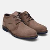 A beige Men's bugatti Derby featuring a pointed plain toe, zero heels heel. Made from suede leather with a durable tpr outsole, this laces design offers both style and comfort.