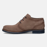 A beige Men's bugatti Derby featuring a pointed plain toe, zero heels heel. Made from suede leather with a durable tpr outsole, this laces design offers both style and comfort.