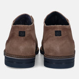 A beige Men's bugatti Derby featuring a pointed plain toe, zero heels heel. Made from suede leather with a durable tpr outsole, this laces design offers both style and comfort.