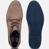 A beige Men's bugatti Derby featuring a pointed plain toe, zero heels heel. Made from suede leather with a durable tpr outsole, this laces design offers both style and comfort.