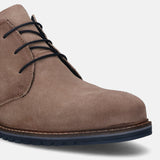 A beige Men's bugatti Derby featuring a pointed plain toe, zero heels heel. Made from suede leather with a durable tpr outsole, this laces design offers both style and comfort.