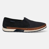A blue Men's bugatti Slip-On Sneakers featuring a round toe plain toe, zero heels heel. Made from textile with a durable tpr outsole, this slip-on design offers both style and comfort.