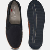 A blue Men's bugatti Slip-On Sneakers featuring a round toe plain toe, zero heels heel. Made from textile with a durable tpr outsole, this slip-on design offers both style and comfort.