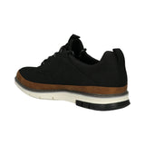 Men's Bugatti casual black textile shoes with a round toe , a tpr outsole , and laces fastening.