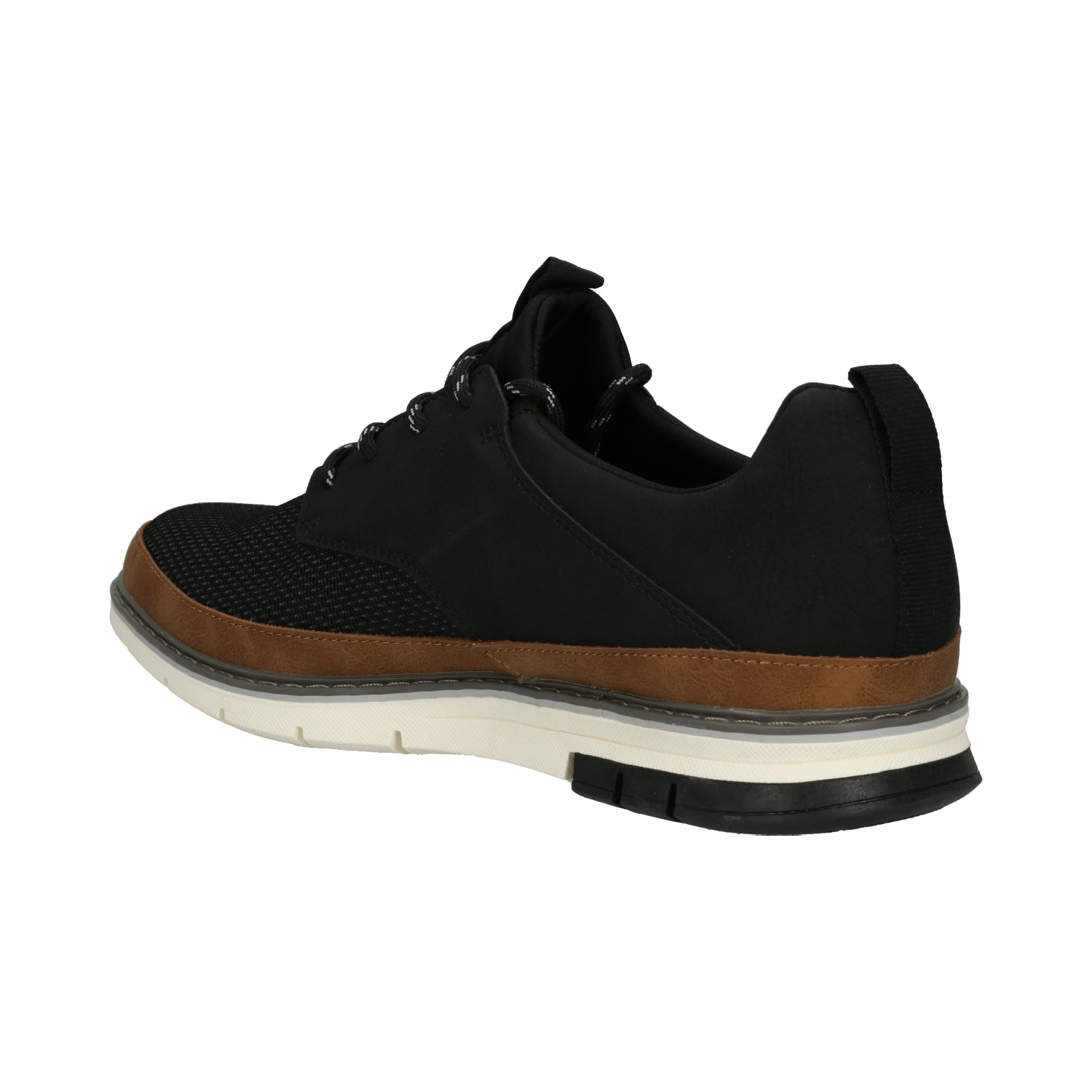 Men's Bugatti casual black textile shoes with a round toe , a tpr outsole , and laces fastening.