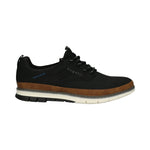Men's Bugatti casual black textile shoes with a round toe , a tpr outsole , and laces fastening.