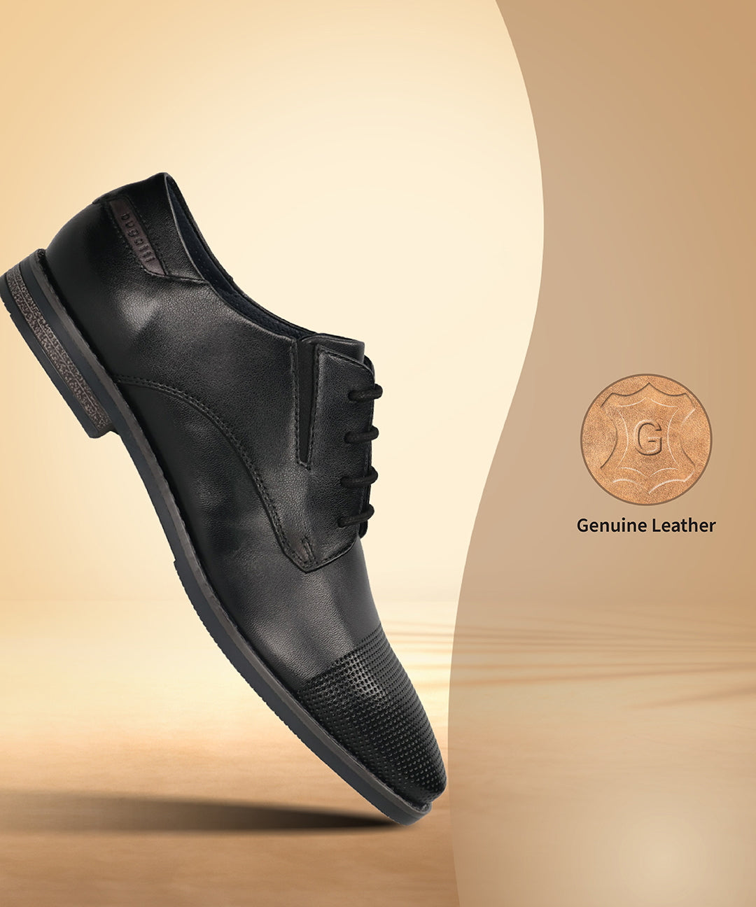 Men's Bugatti derby black leather shoes with a pointed toe and plain toe featuring a moulded heel , a tpr outsole , and laces fastening.