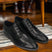 Men's Bugatti derby black leather shoes with a pointed toe and plain toe featuring a moulded heel , a tpr outsole , and laces fastening.