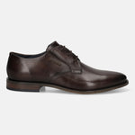 Men's Bugatti derby brown leather shoes with a pointed toe and plain toe featuring a moulded heel , a tpr outsole , and laces fastening.