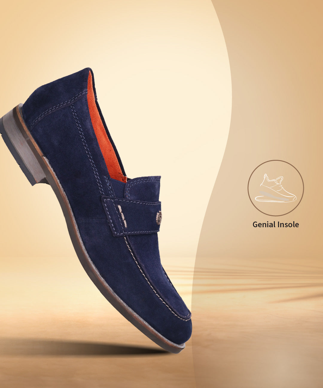 A blue Men's bugatti Penny Loafer featuring a round apron toe, moulded  heel. Made from suede leather with a durable tr outsole, this slip-on design offers both style and comfort.