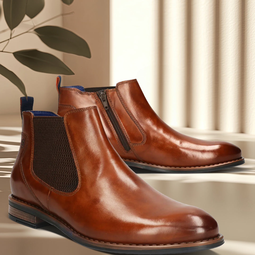 bugatti Amros Cognac Premium Leather Comfort Chelsea Boots