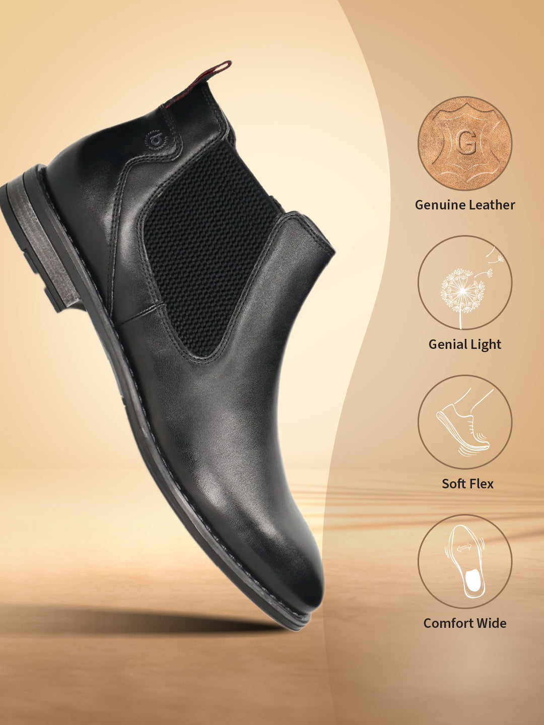 bugatti Amros Black Premium Leather Comfort Chelsea Boots