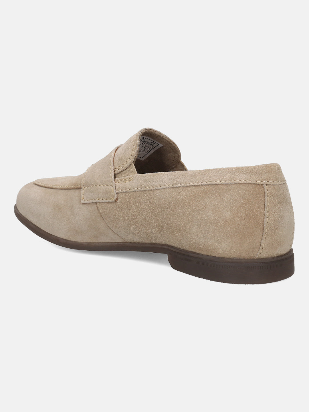 Men's Bugatti penny loafer beige leather shoes with a pointed toe and apron toe featuring a stacked heel , a tpr outsole.