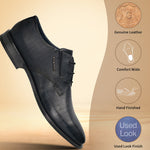 Men's Bugatti derby blue leather shoes with a round toe and plain toe featuring a moulded heel , a tpr outsole , and laces fastening.