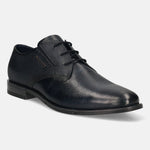 Men's Bugatti derby blue leather shoes with a round toe and plain toe featuring a moulded heel , a tpr outsole , and laces fastening.