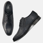 Men's Bugatti derby blue leather shoes with a round toe and plain toe featuring a moulded heel , a tpr outsole , and laces fastening.