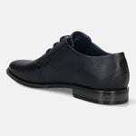 Men's Bugatti derby blue leather shoes with a round toe and plain toe featuring a moulded heel , a tpr outsole , and laces fastening.