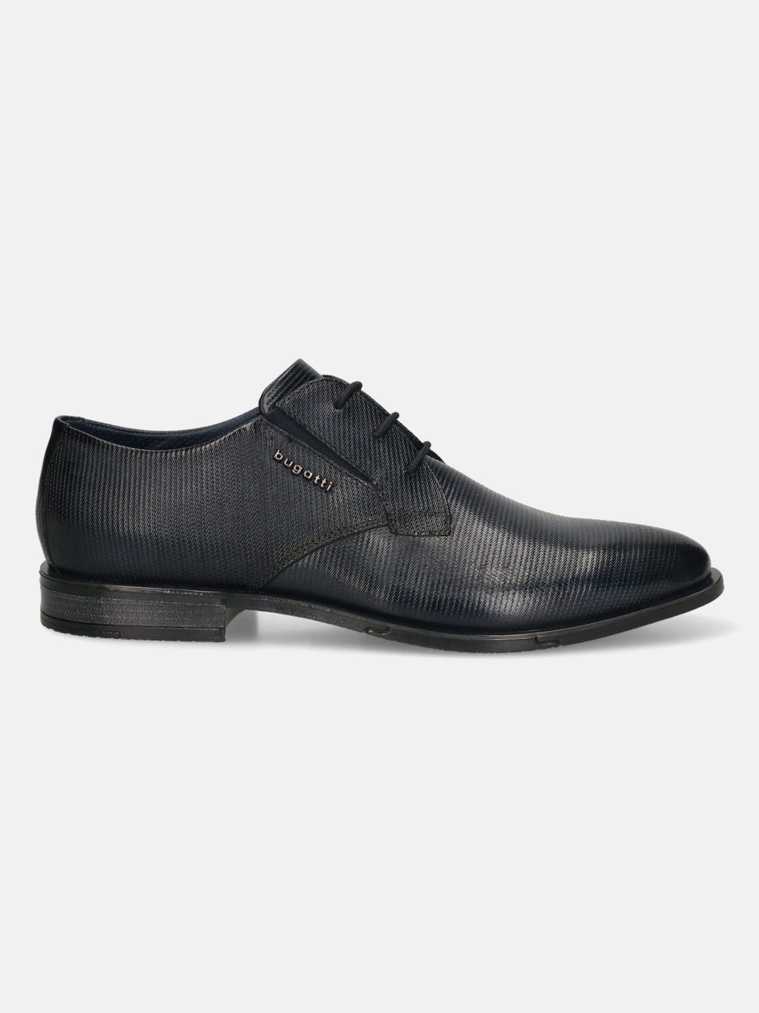 Men's Bugatti derby blue leather shoes with a round toe and plain toe featuring a moulded heel , a tpr outsole , and laces fastening.