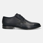 Men's Bugatti derby blue leather shoes with a round toe and plain toe featuring a moulded heel , a tpr outsole , and laces fastening.