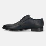 Men's Bugatti derby blue leather shoes with a round toe and plain toe featuring a moulded heel , a tpr outsole , and laces fastening.