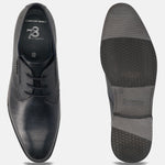 Men's Bugatti derby blue leather shoes with a round toe and plain toe featuring a moulded heel , a tpr outsole , and laces fastening.