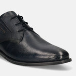 Men's Bugatti derby blue leather shoes with a round toe and plain toe featuring a moulded heel , a tpr outsole , and laces fastening.