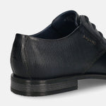 Men's Bugatti derby blue leather shoes with a round toe and plain toe featuring a moulded heel , a tpr outsole , and laces fastening.