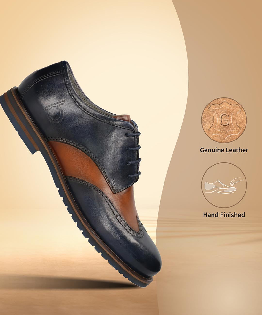 Men's Bugatti derby blue leather shoes with a round toe and wing tip featuring a stacked heel , a eva outsole , and laces fastening.