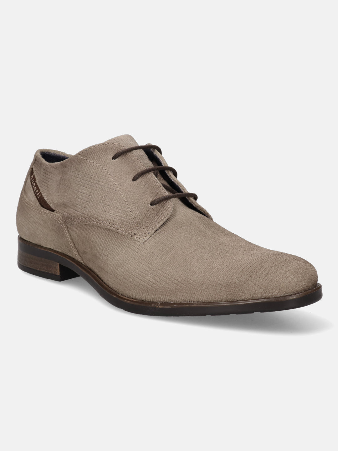 A taupe Men's bugatti Casuals Shoes featuring a round toe plain toe, stacked heel. Made from suede leather with a durable high quality synthetic outsole, this laces design offers both style and comfort.