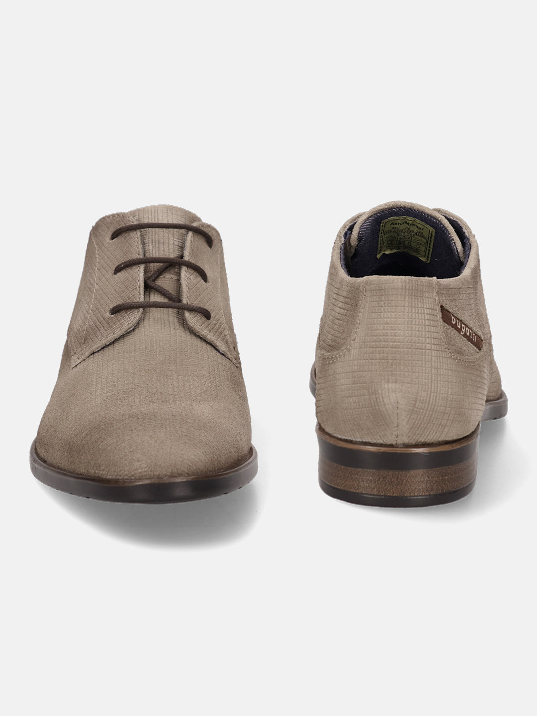 A taupe Men's bugatti Casuals Shoes featuring a round toe plain toe, stacked heel. Made from suede leather with a durable high quality synthetic outsole, this laces design offers both style and comfort.