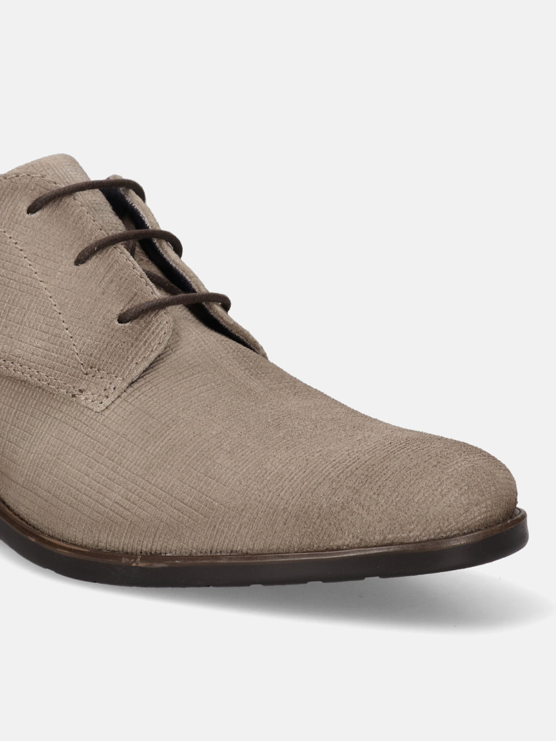 A taupe Men's bugatti Casuals Shoes featuring a round toe plain toe, stacked heel. Made from suede leather with a durable high quality synthetic outsole, this laces design offers both style and comfort.