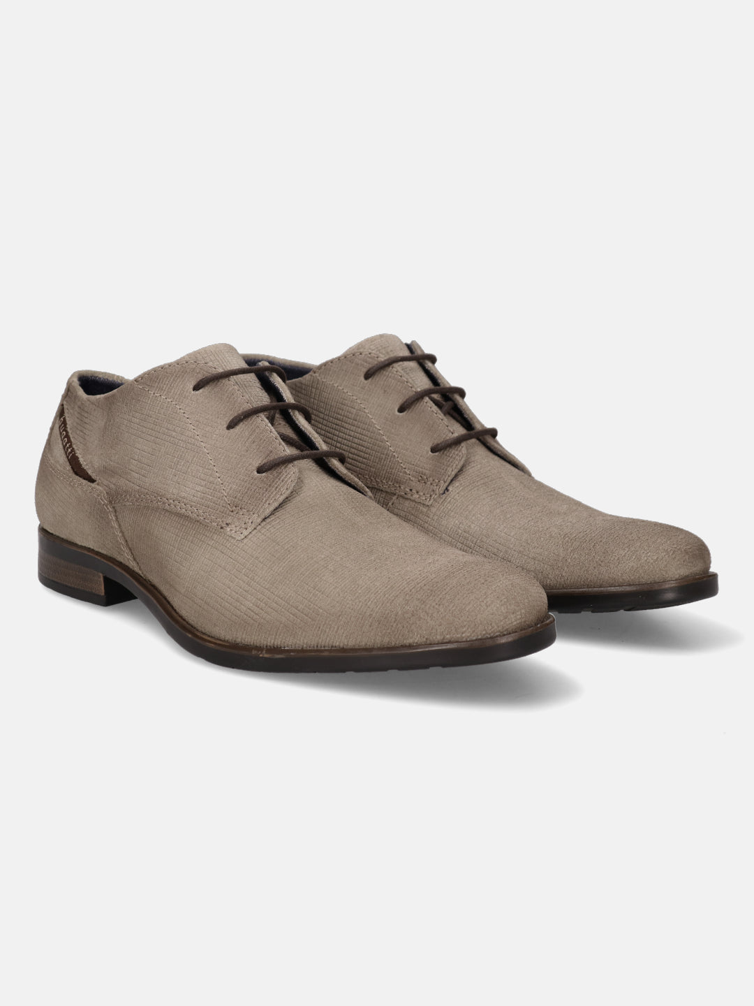 A taupe Men's bugatti Casuals Shoes featuring a round toe plain toe, stacked heel. Made from suede leather with a durable high quality synthetic outsole, this laces design offers both style and comfort.